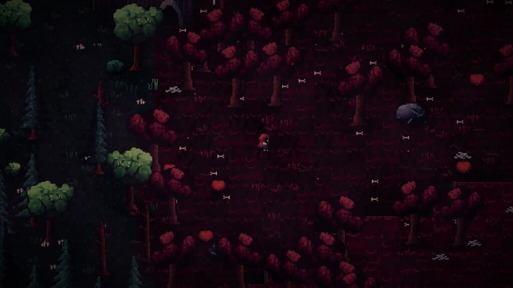 The crimson forest. Not every tree here is a tree.